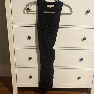 LOFT Black Polka Dot Midi Wrap Dress